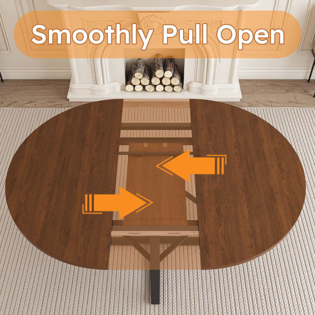 47 Inch Extendable Round Dining Table for 4-8 with Storage - side profile in dining room setting