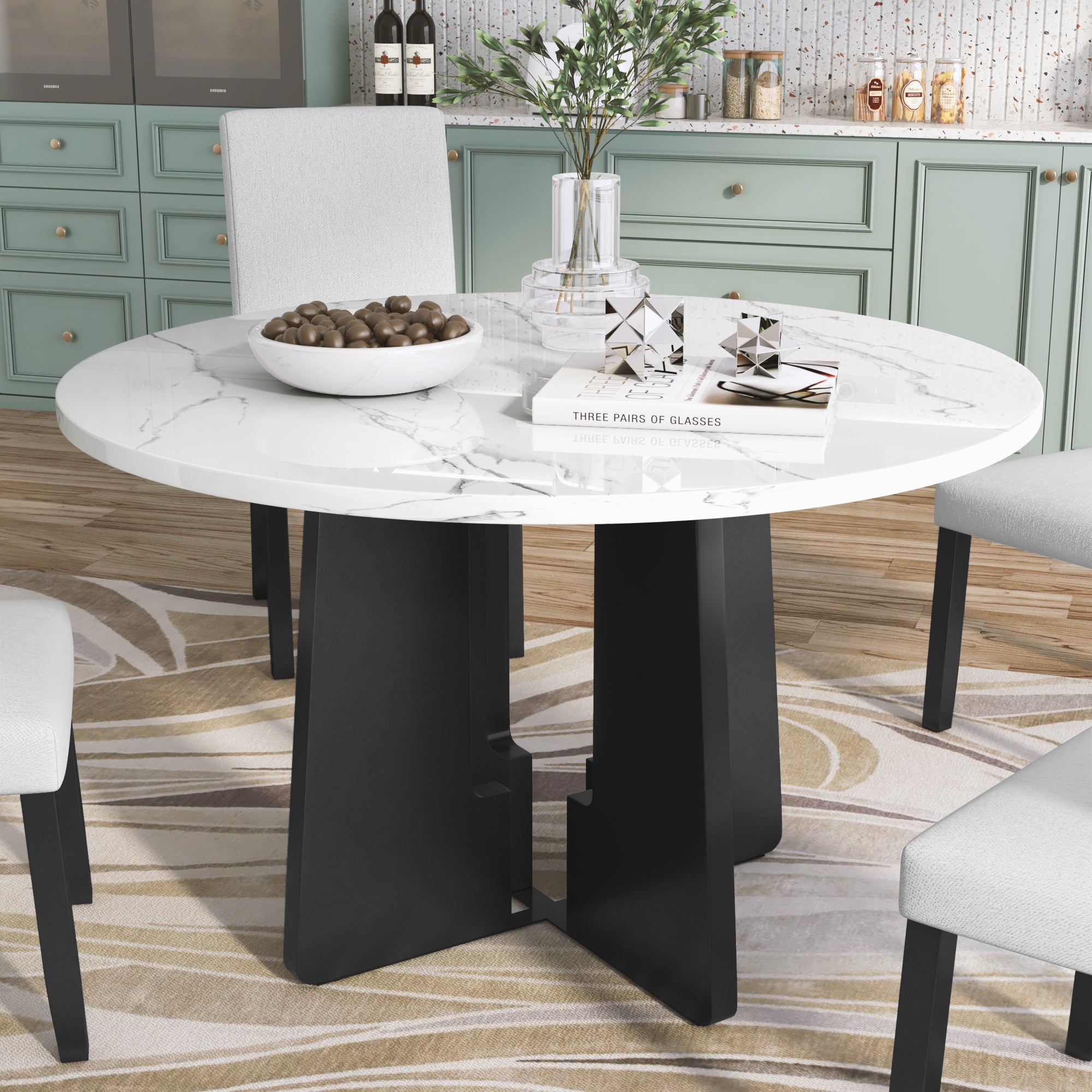 43″ Faux Marble Round Dining Table