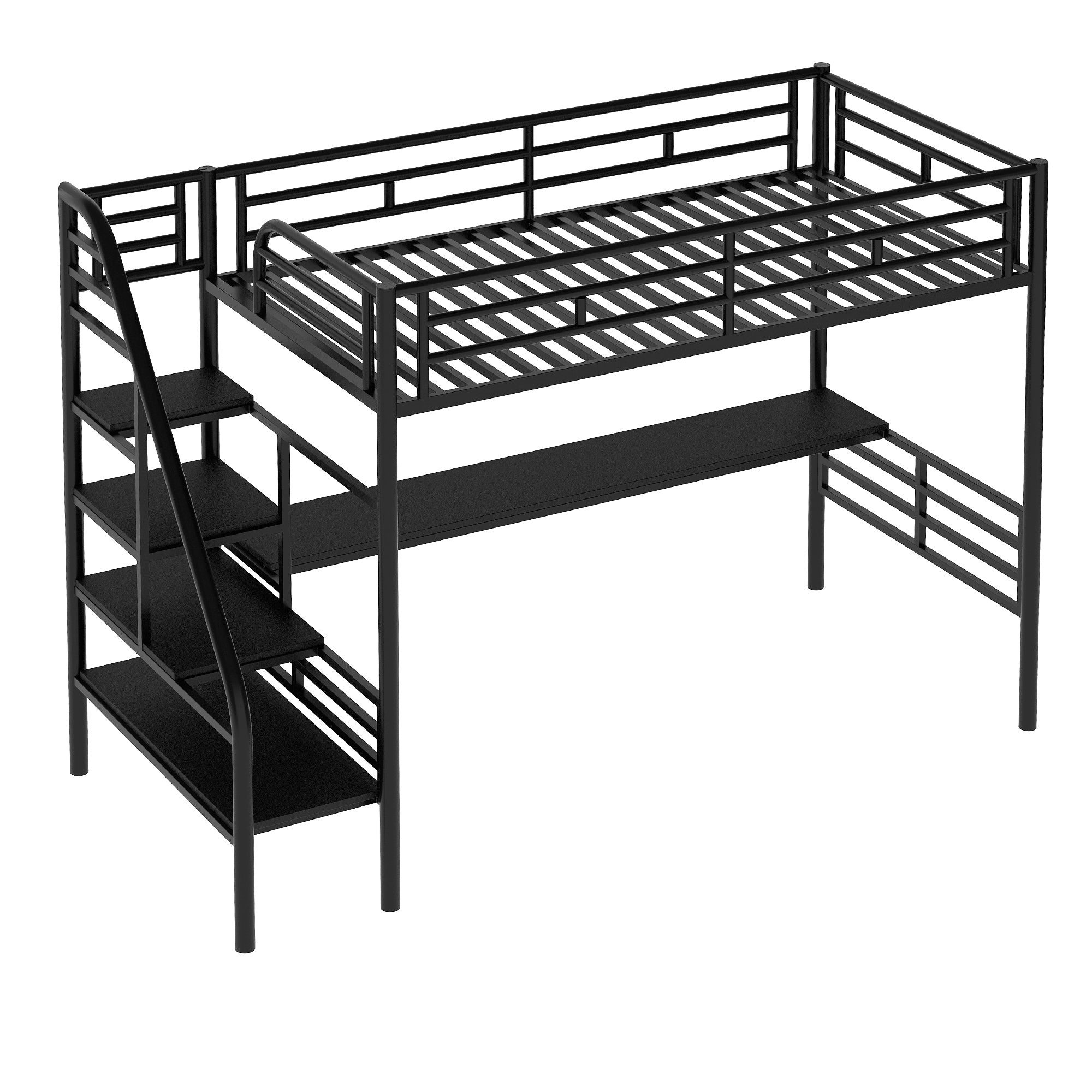 Metal Loft Bed Frame with Desk, Twin, Black - View 5