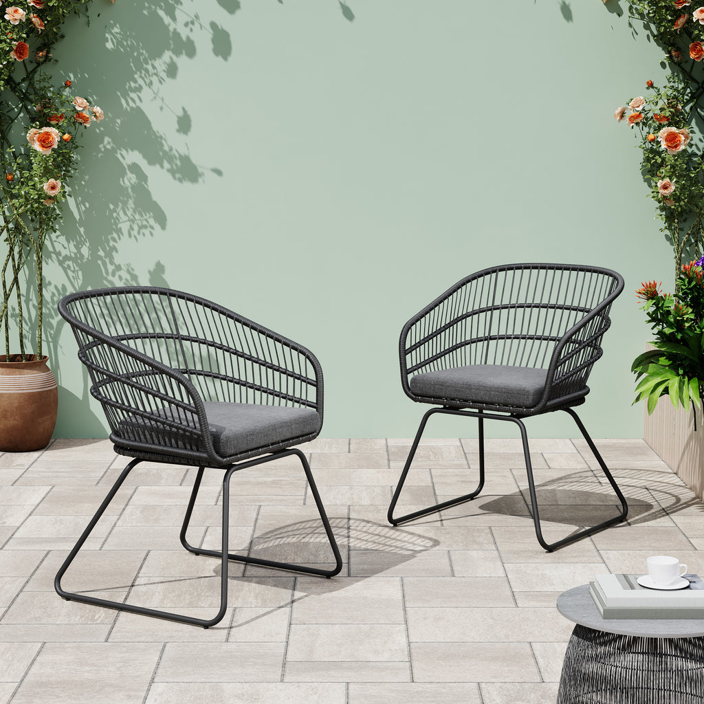 gray Terry Outdoor Chair with Cushions - front view in modern outdoor space