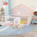 Twin Wood Floor Bed Frame with Fence and Door