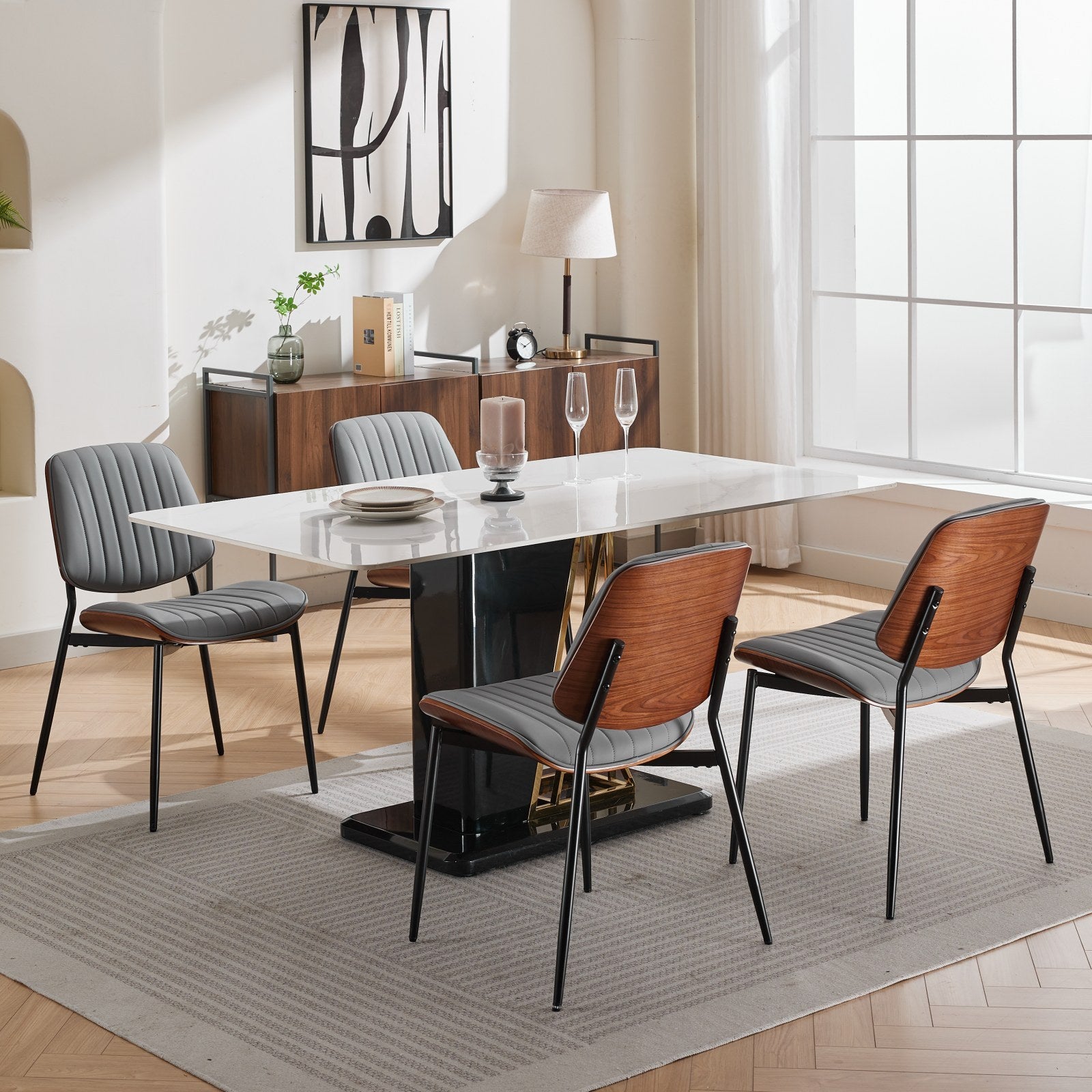 gray Mid Century Modern Dining Chairs Set of 2 - back view showing full design