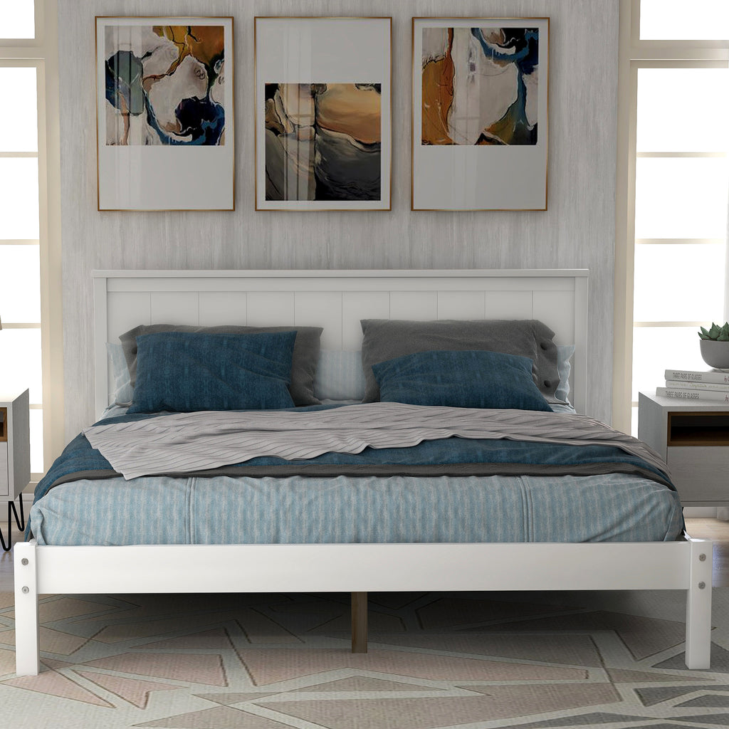 White Platform Bed Frame with Headboard, Full