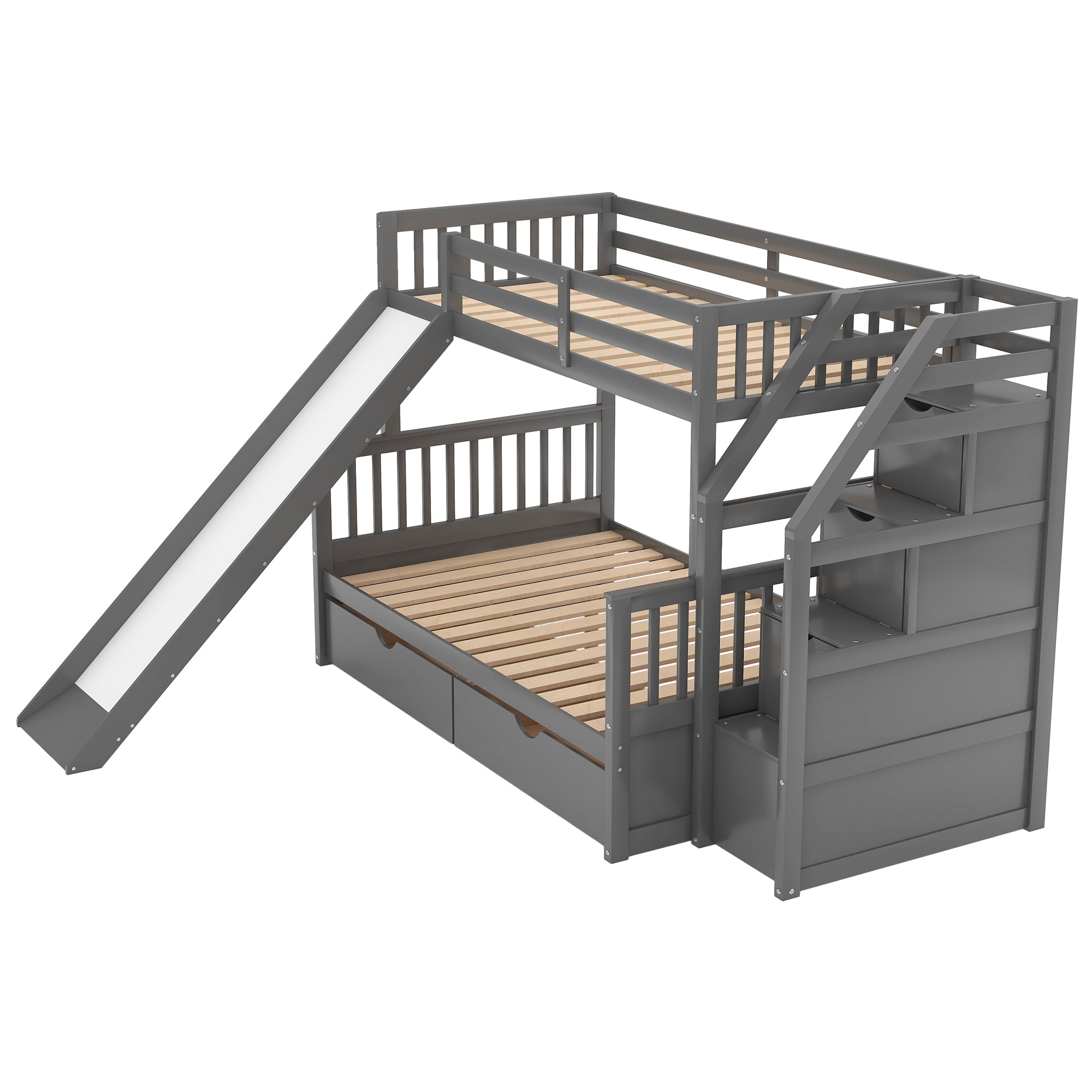 Gray Twin over Full Bunk Bed with Drawers, Storage and - View 2