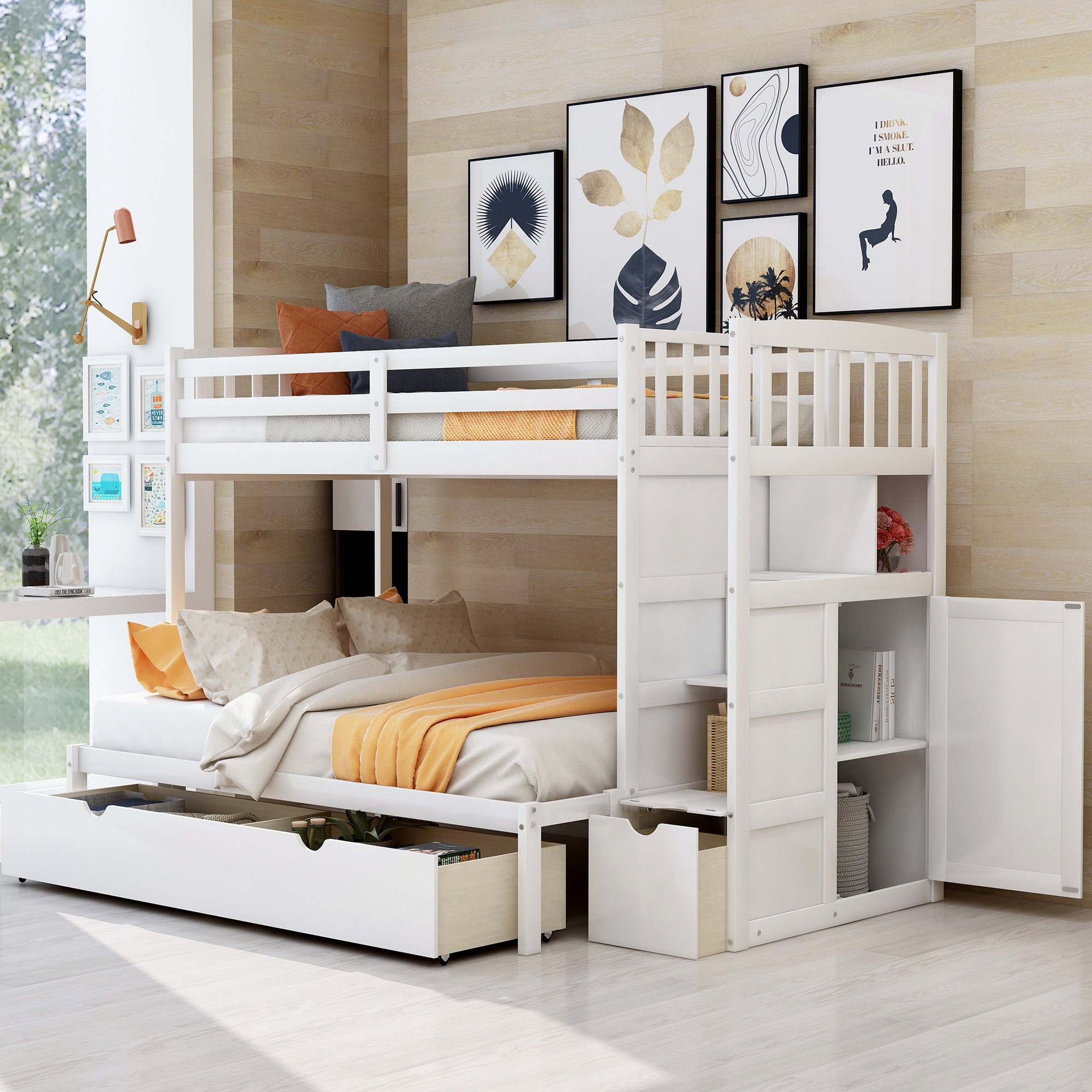 Bryson Twin over Full/Twin Convertible Bunk Bed with Sh