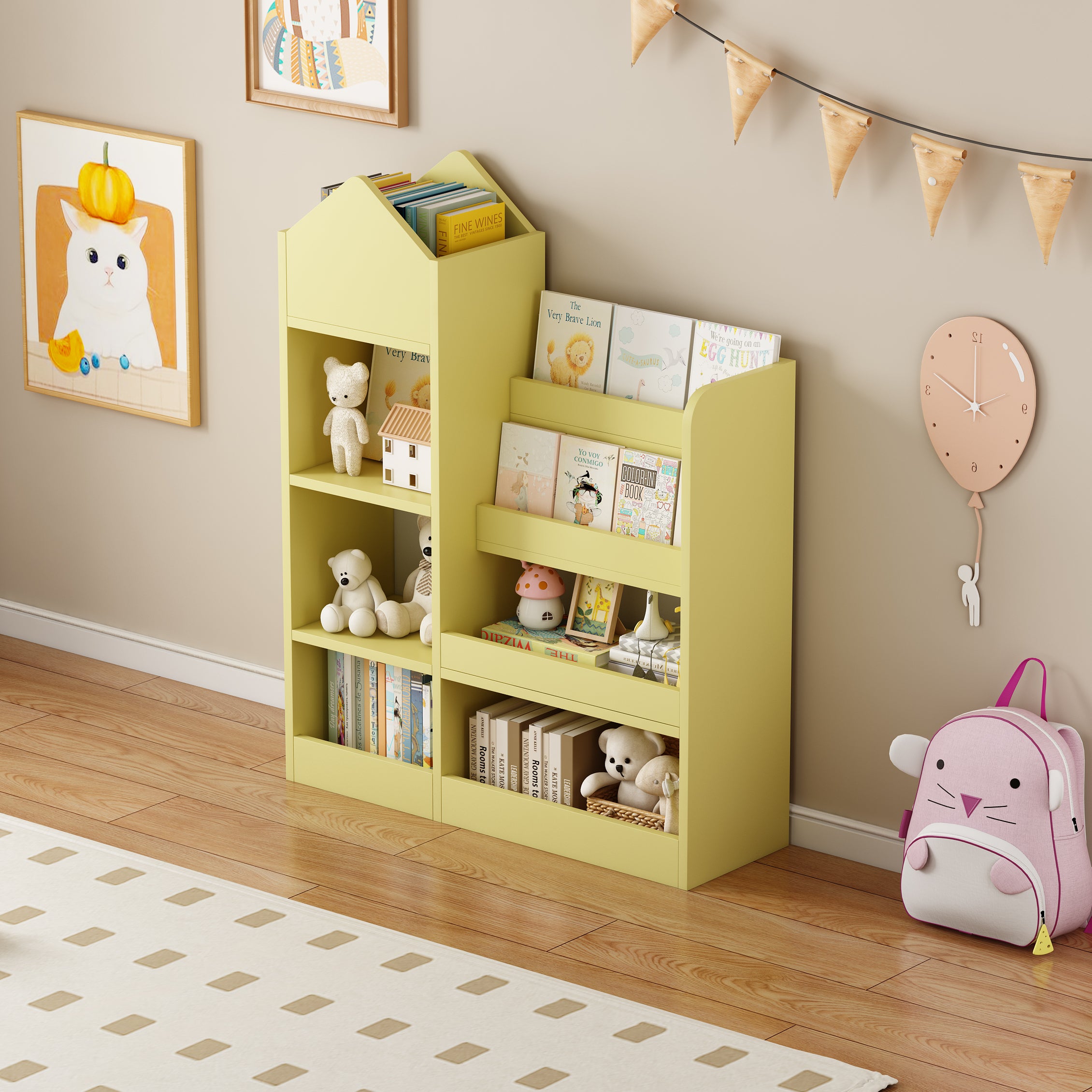 Yellow Kids Bookshelf & Toy Storage Organizer