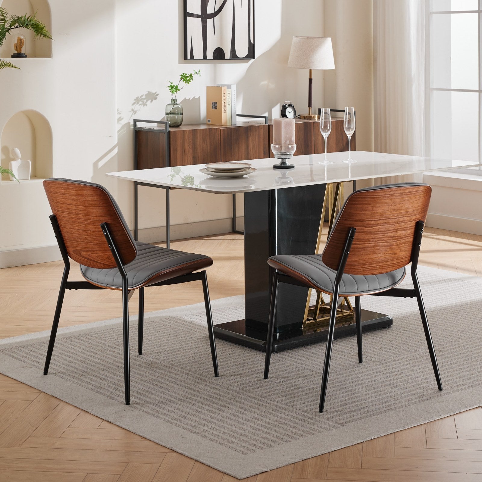 gray Mid Century Modern Dining Chairs Set of 2 - alternate angle in dining room