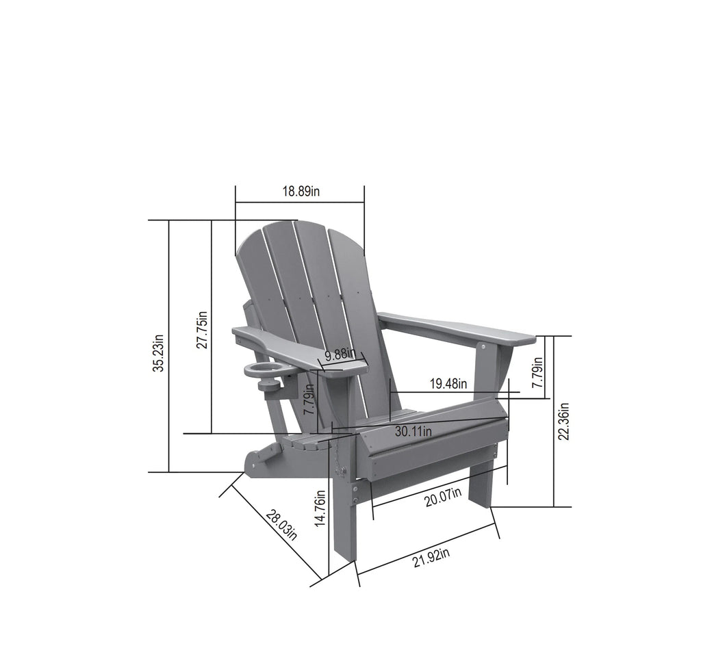 Folding Adirondack Chair with Dual Cup Holder - angle view showing design details