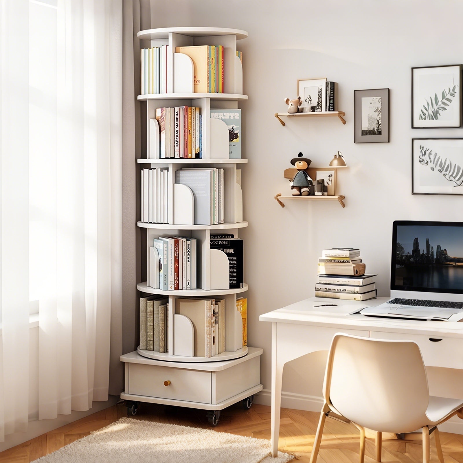 Rotating 6‑Tier Bookshelf