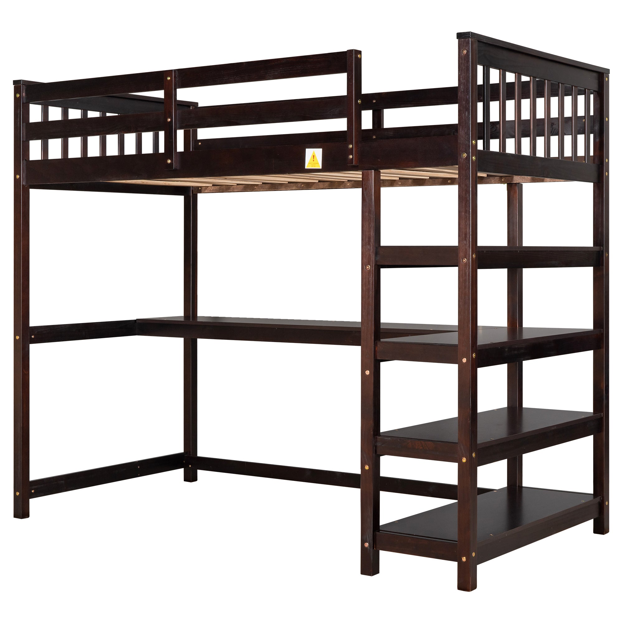 Espresso Twin Size Loft Bed with Storage Shelves and Un - Loft Bed from Calivell