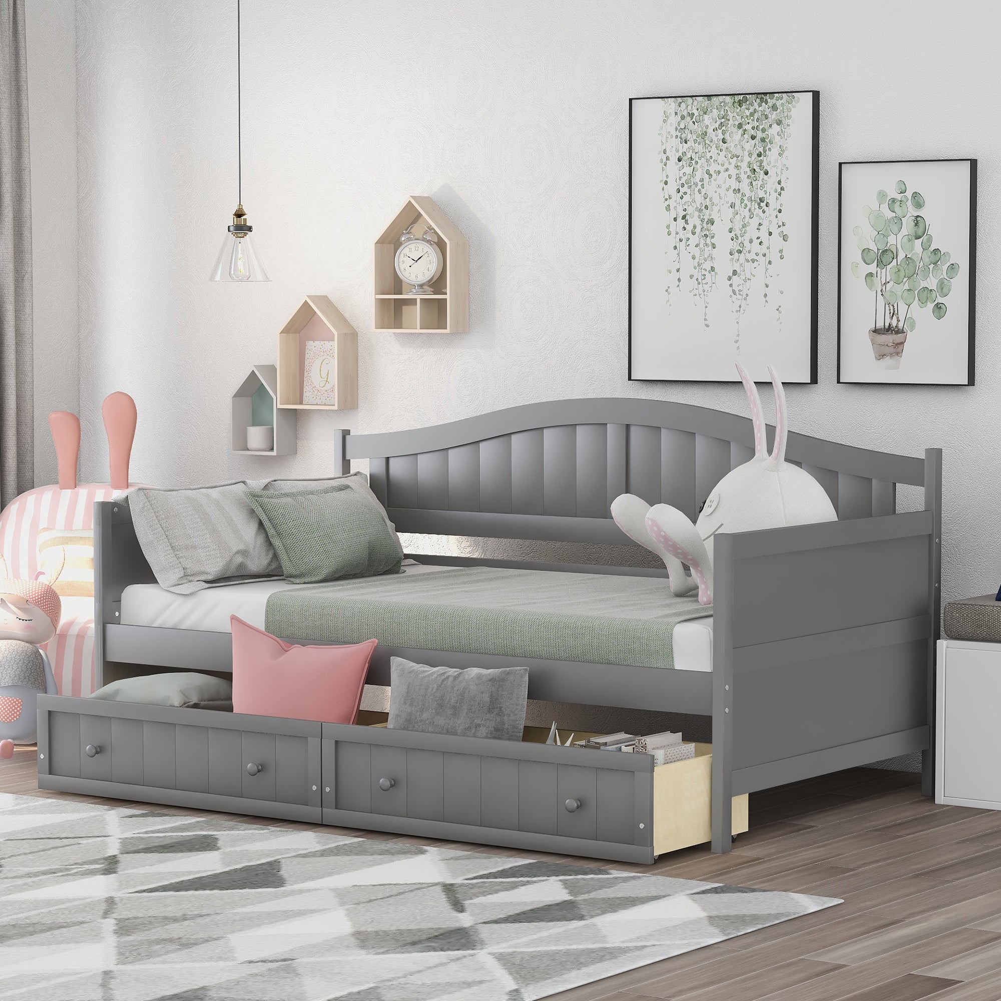 Gray Twin Daybed with Drawers