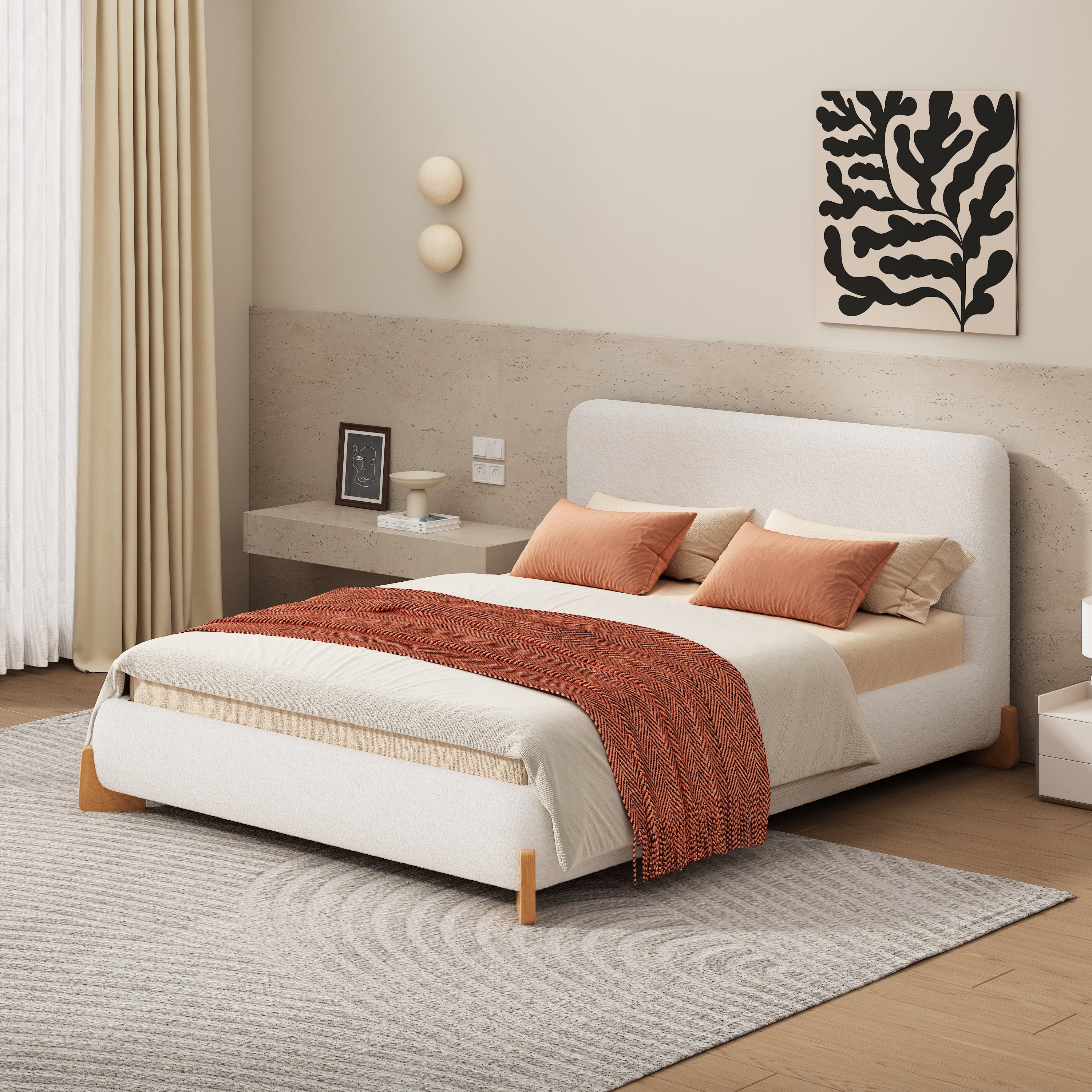 Elegant Bouclé Upholstered Bed – Queen Size
