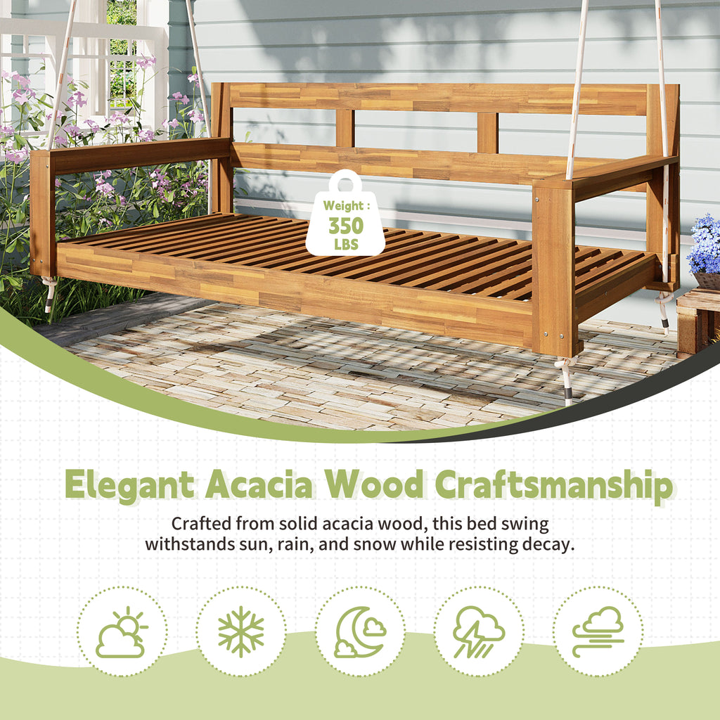 natural Patio Wooden Twin Size Porch Swing Daybed Frame - close-up of wood texture and finish