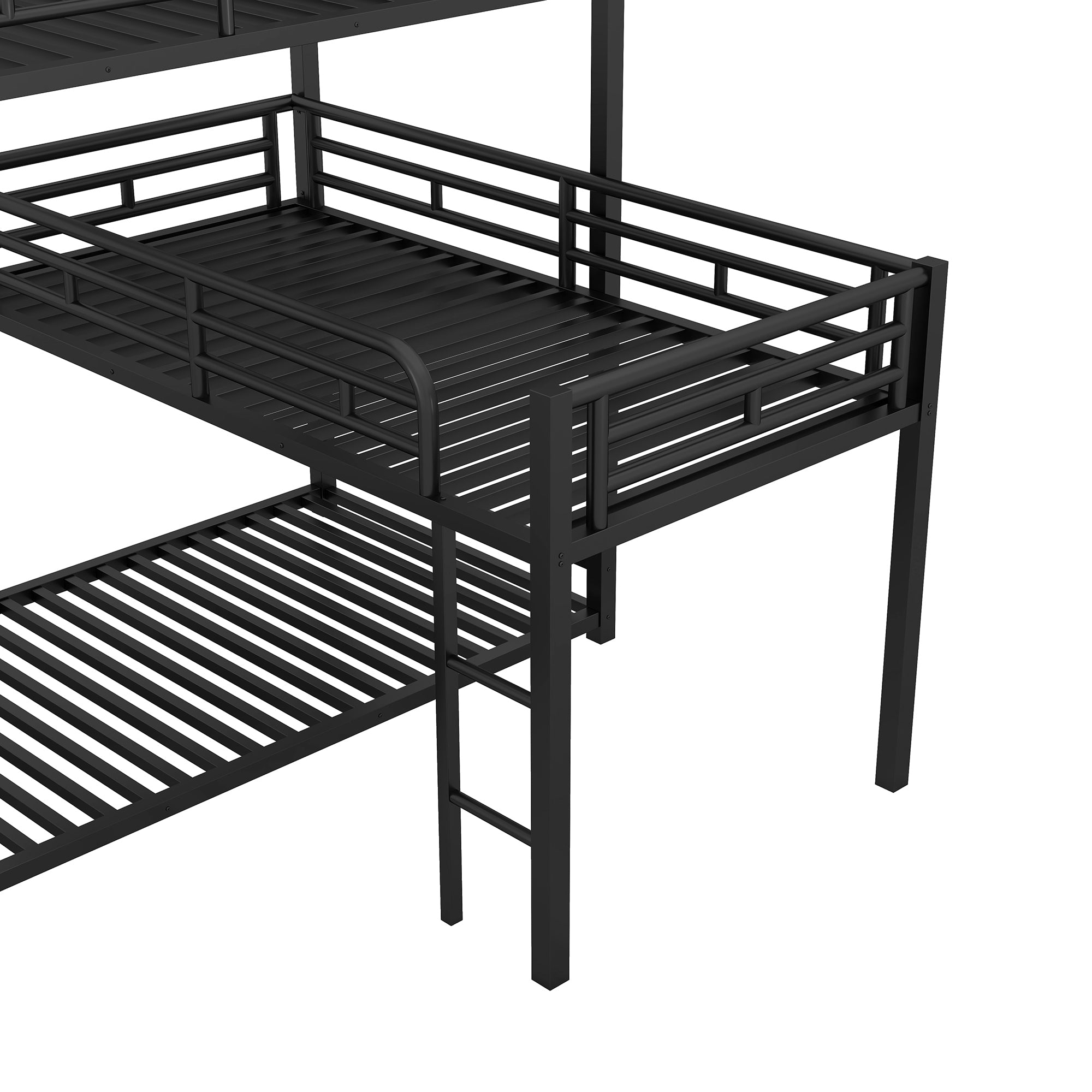 L-shaped Metal Triple Twin Size Bunk Bed, Black - View 6